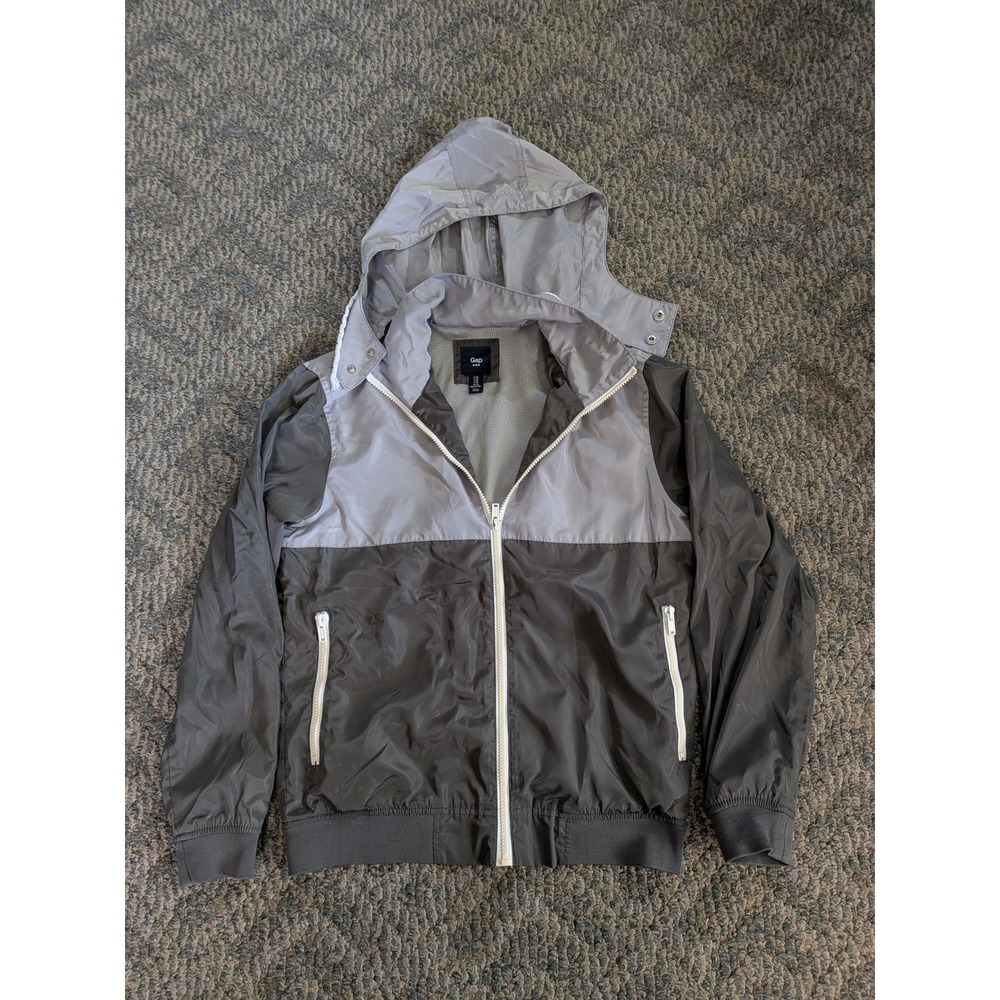Gap Mens Windbreaker Jacket XS Gray Colorblock Stowaway Hood Nylon 946993-01